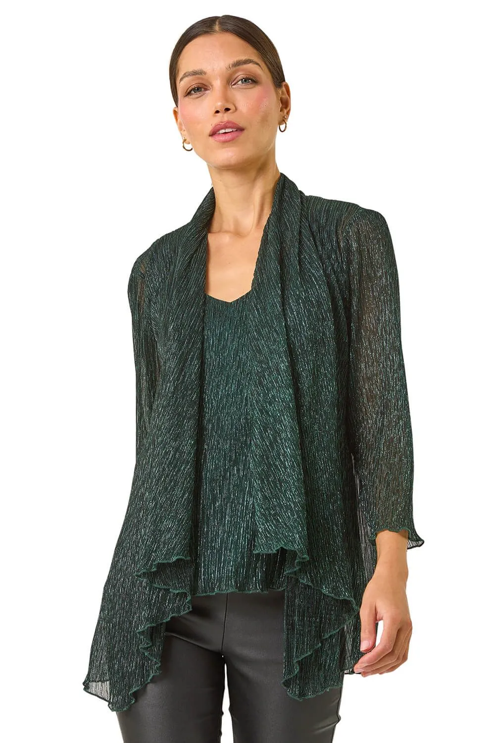 Plisse Print Metallic Foil Kimono