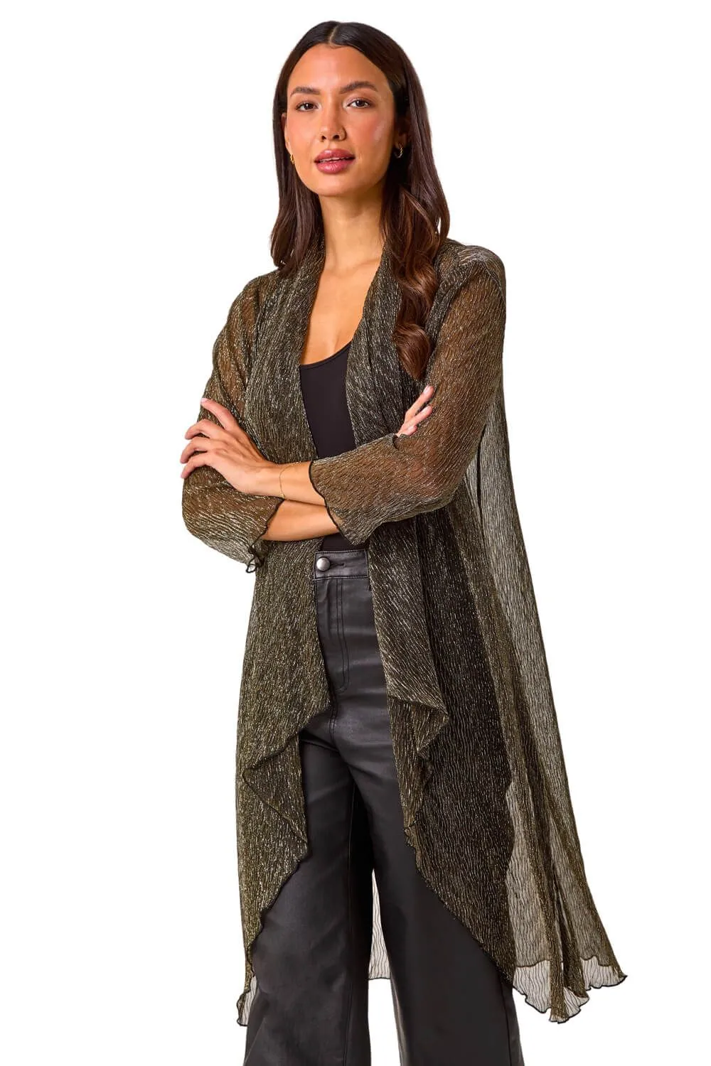Shimmer Plisse Longline Kimono