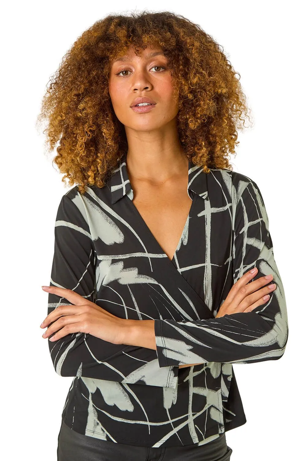 Abstract Print Tie Side Shirt