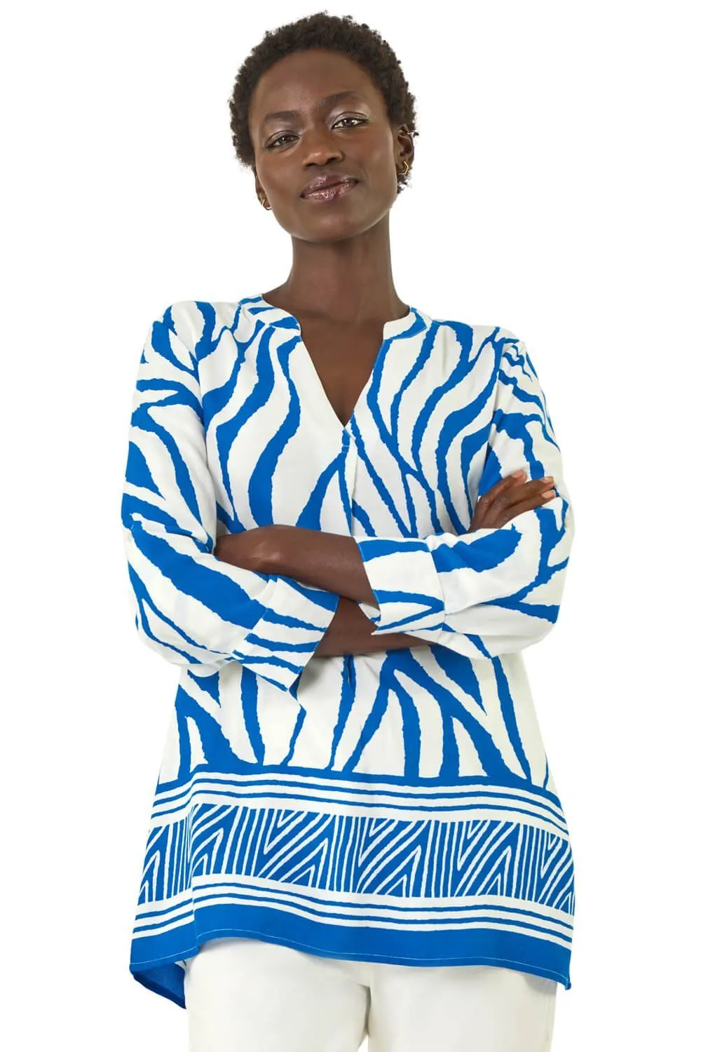 Abstract Print Border Pleat Top