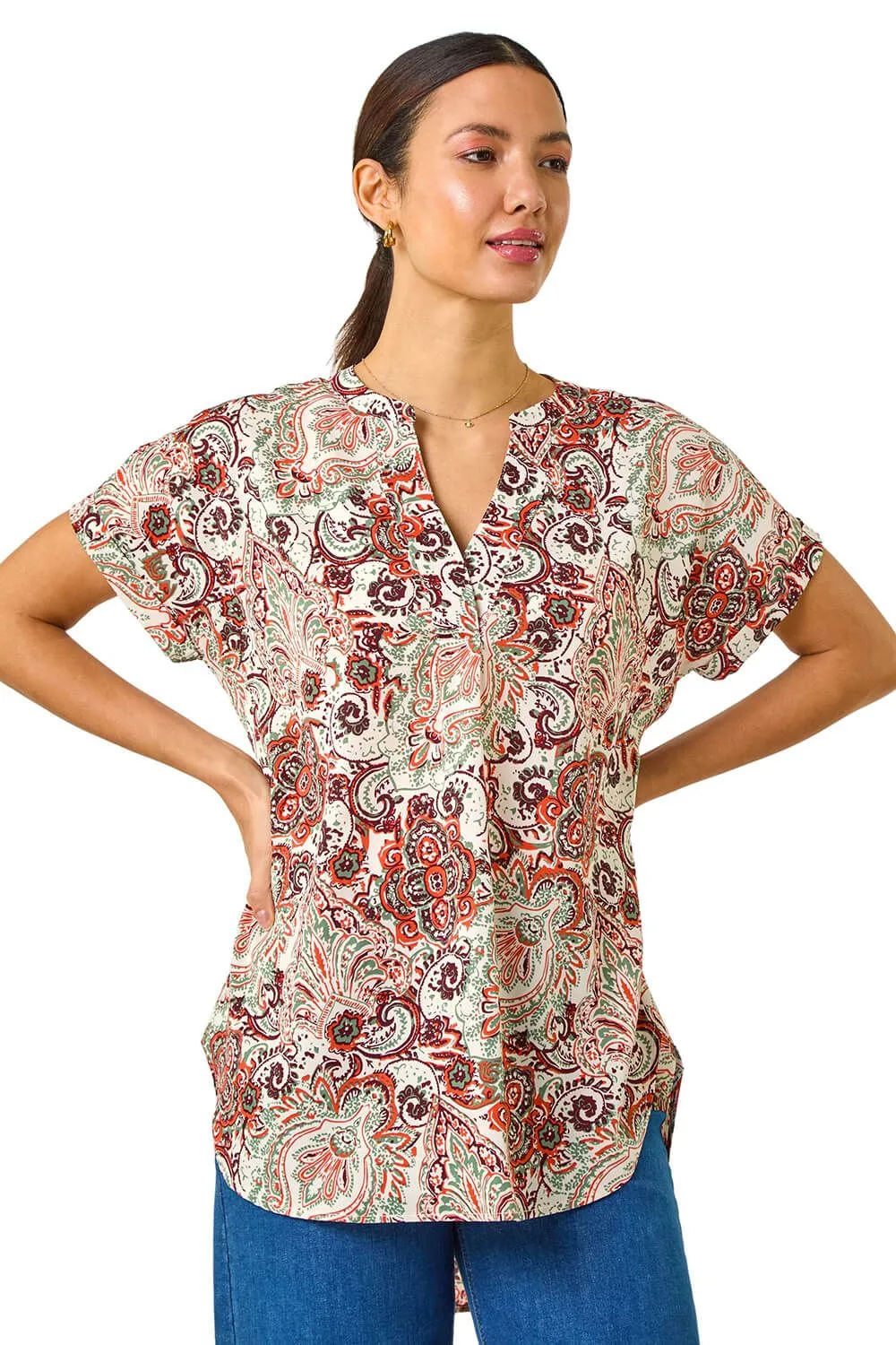 Paisley Print V-Neck Top