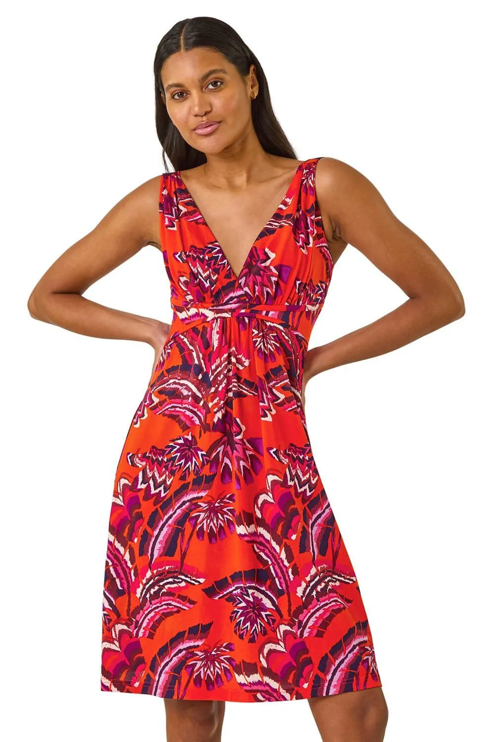 Abstract Print V-Neck Stretch Dress