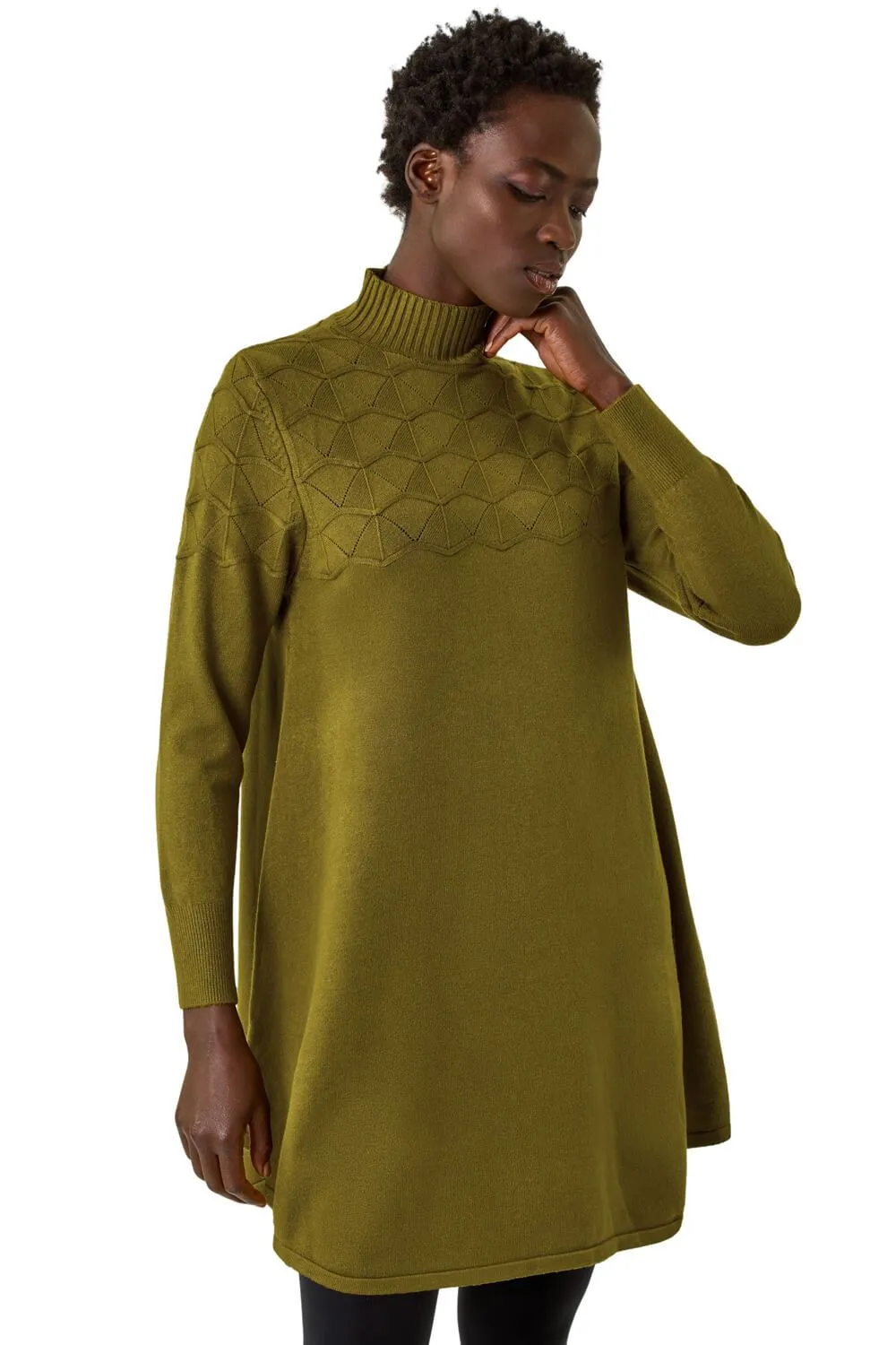 Yoke Stitch High Neck Knit Dress