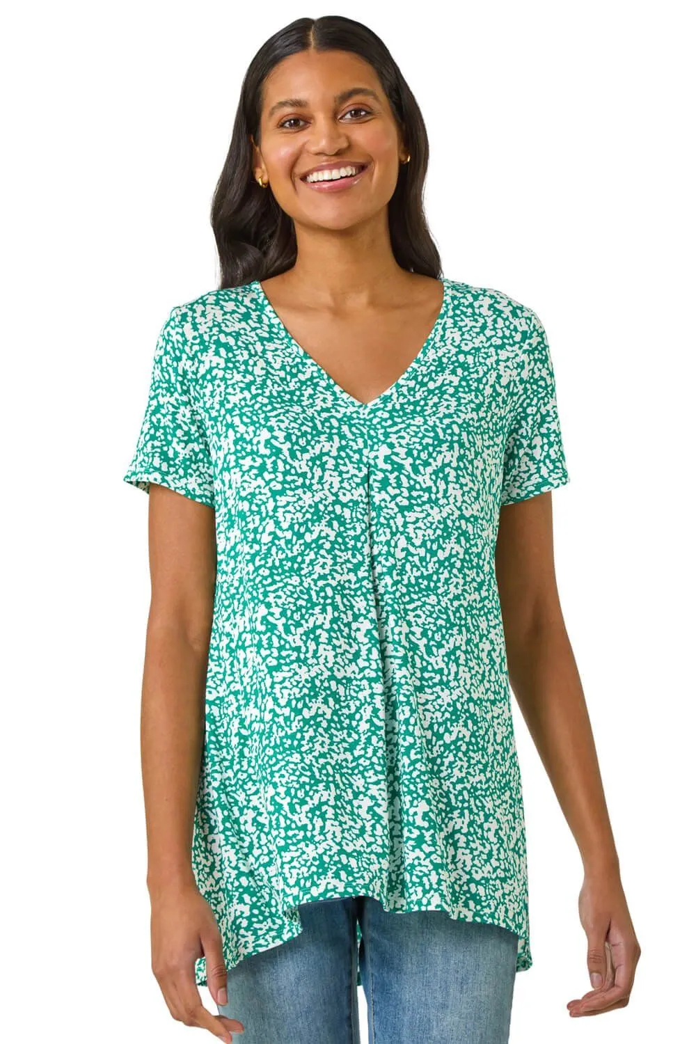 Abstract Print Pleat Front Top