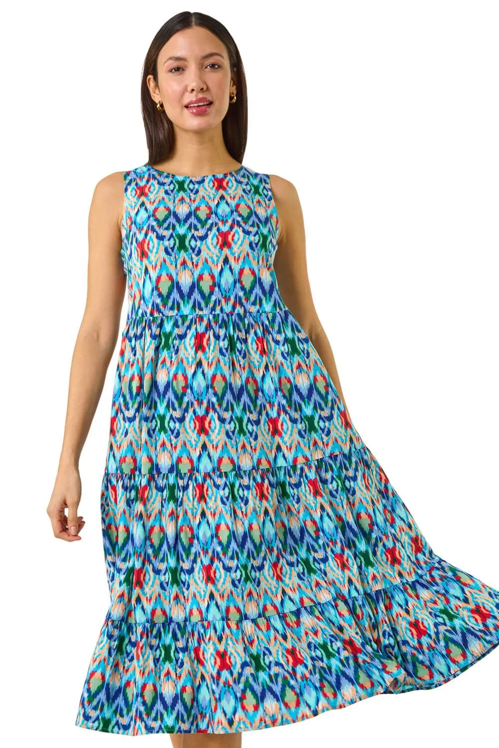 Abstract Print Smock Midi Dress