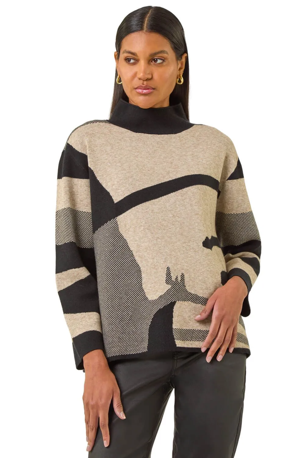 Abstract Knit High Neck Jumper