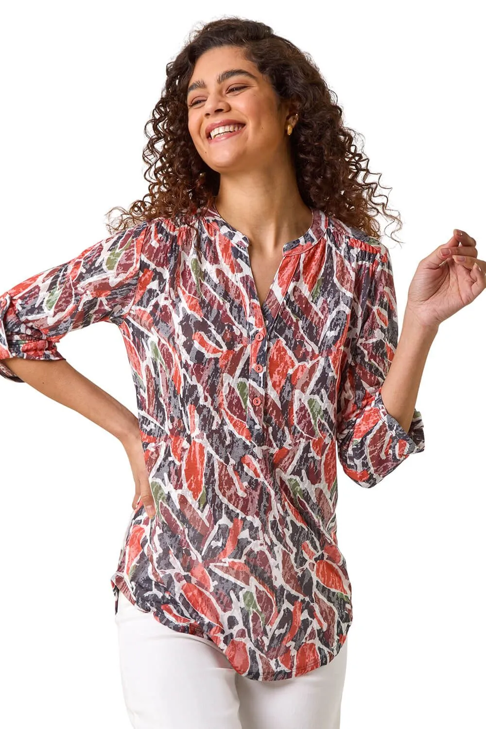 Abstract Print Burnout V-Neck Shirt