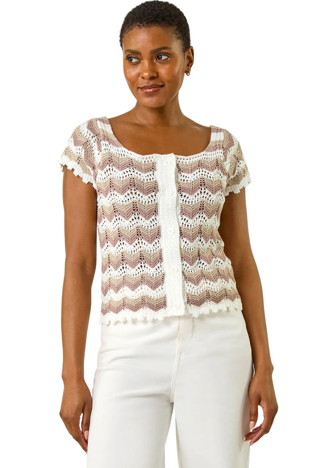 Wave Crochet Buttoned Top
