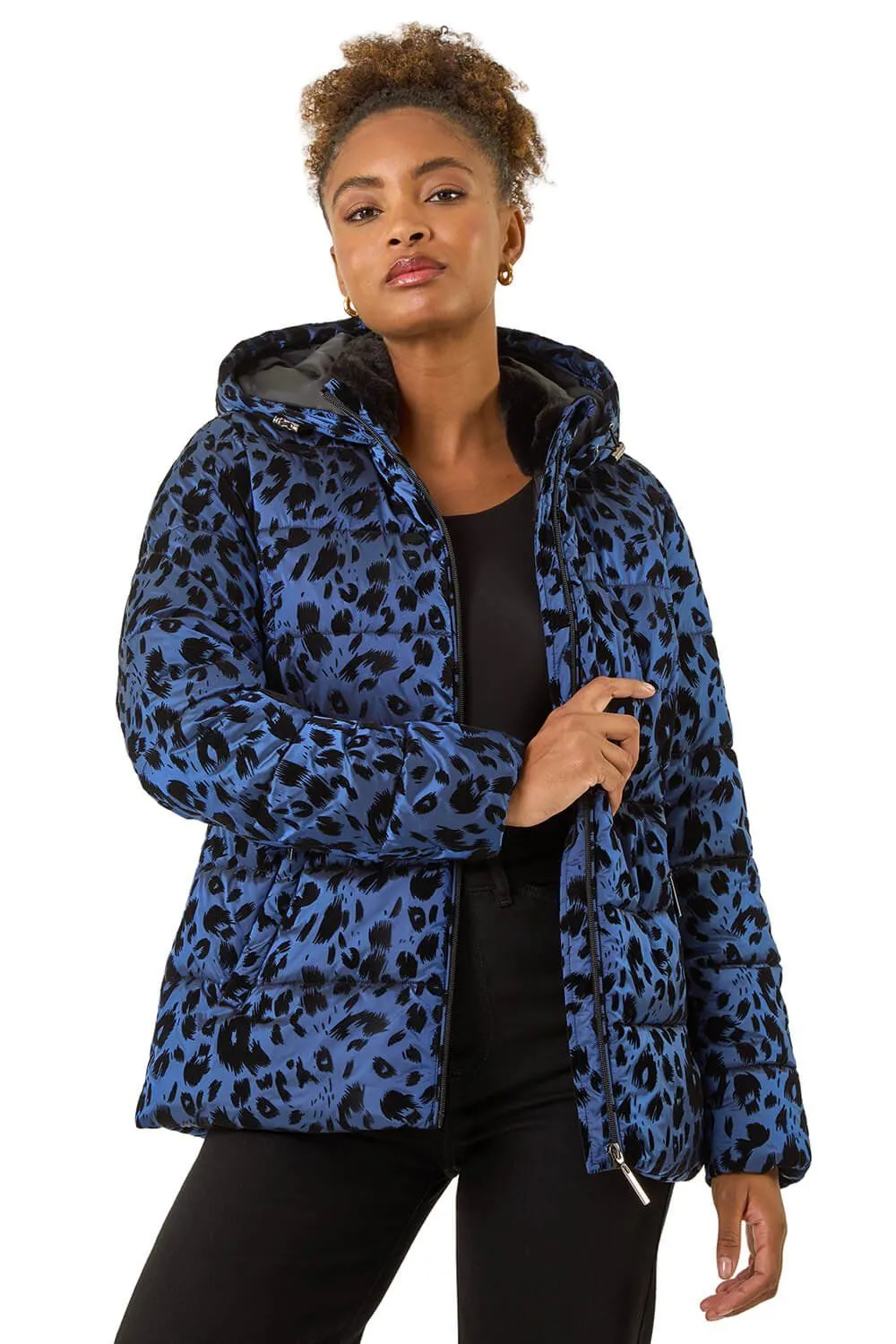 Animal Print Flocked Hooded Coat