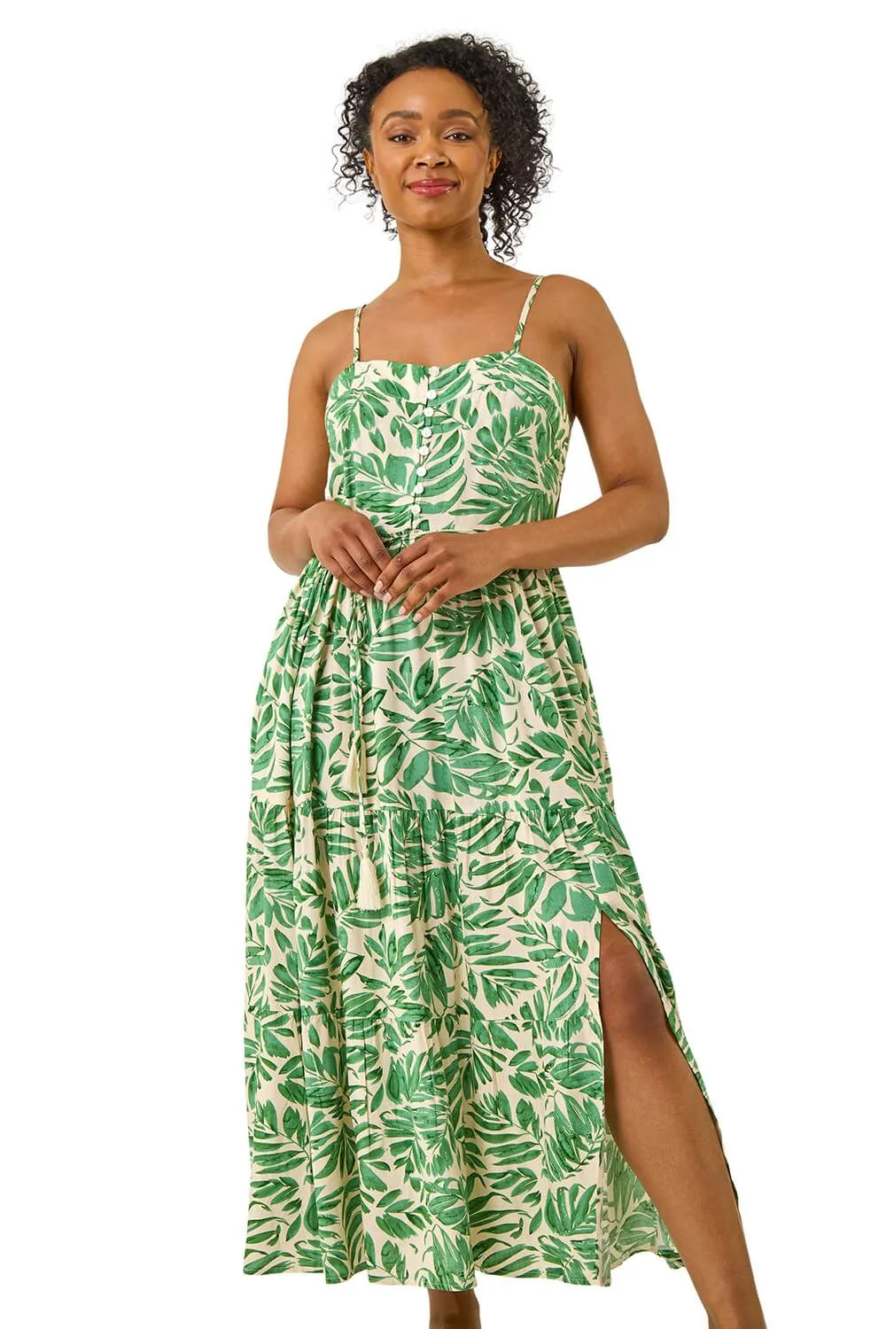 Petite Leaf Strappy Maxi Dress