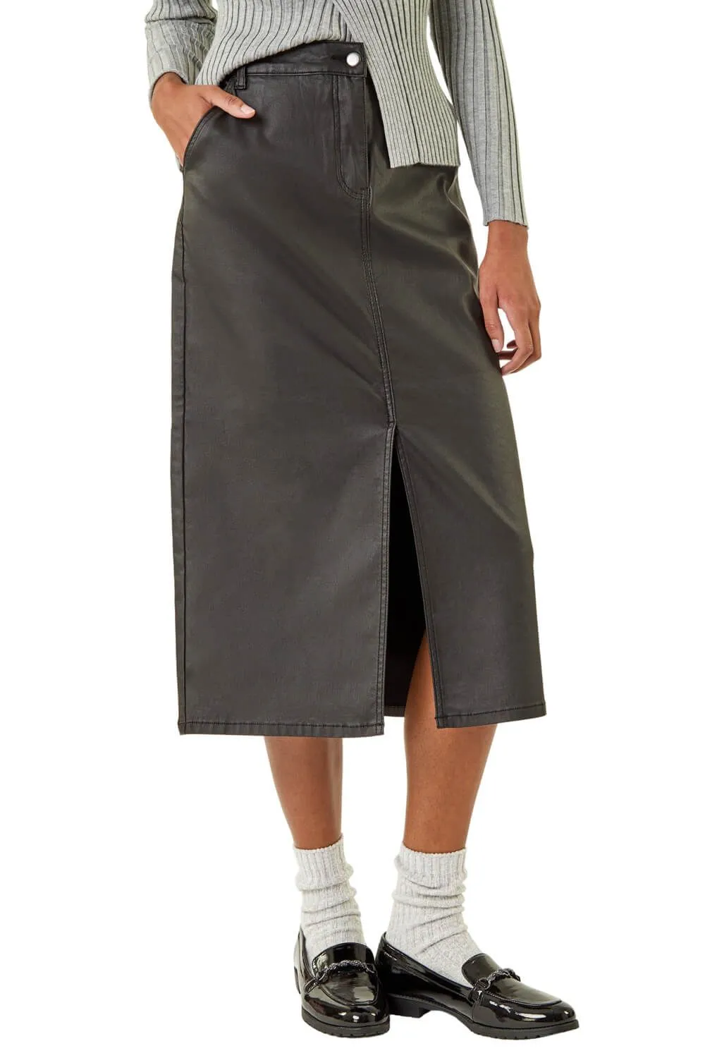 Coated Midi Pencil Skirt
