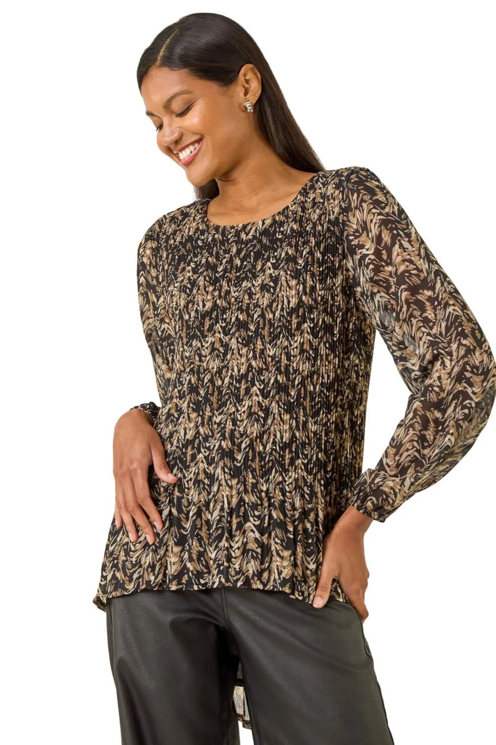 Abstract Print Pleated Top