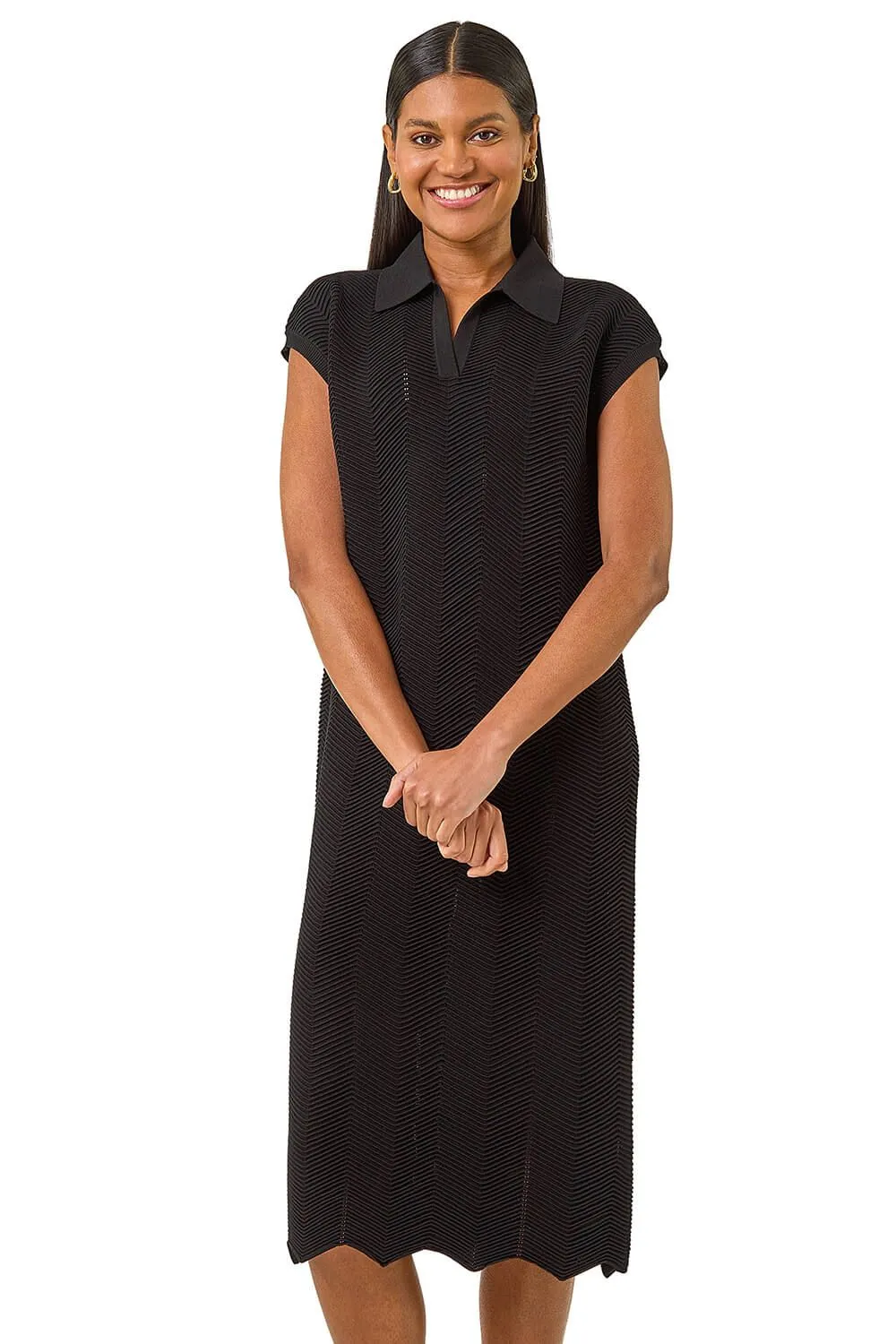 Textured Zig Zag Knit Midi Dress