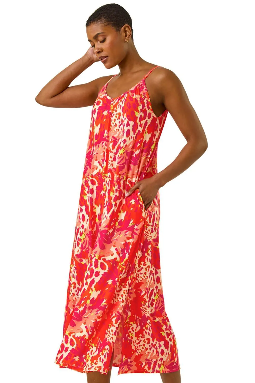 Abstract Print Swing Midi Stretch Dress