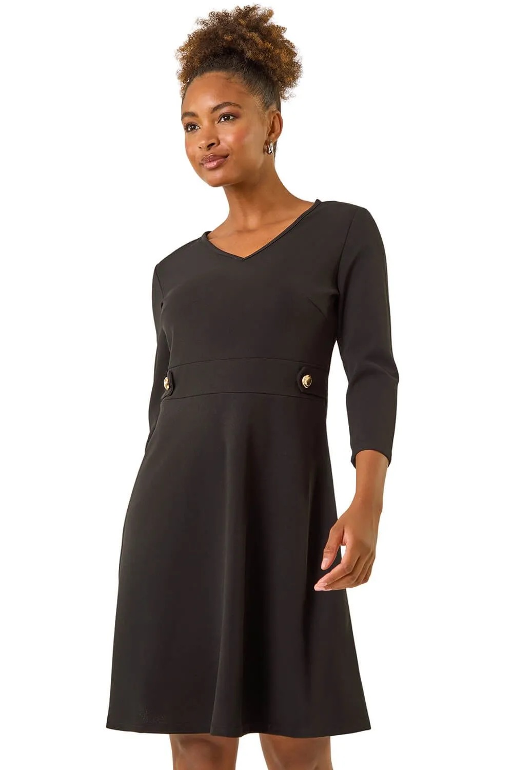 V-Neck Buttoned Stretch Dress