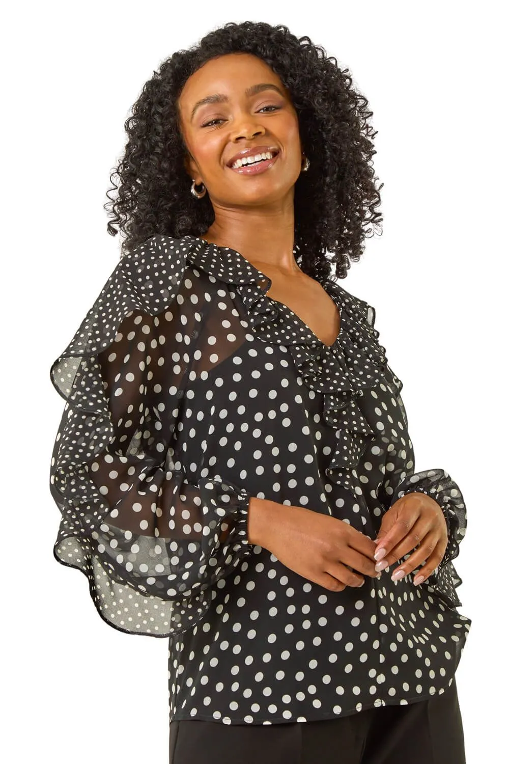 Petite Spot Print Frill Top