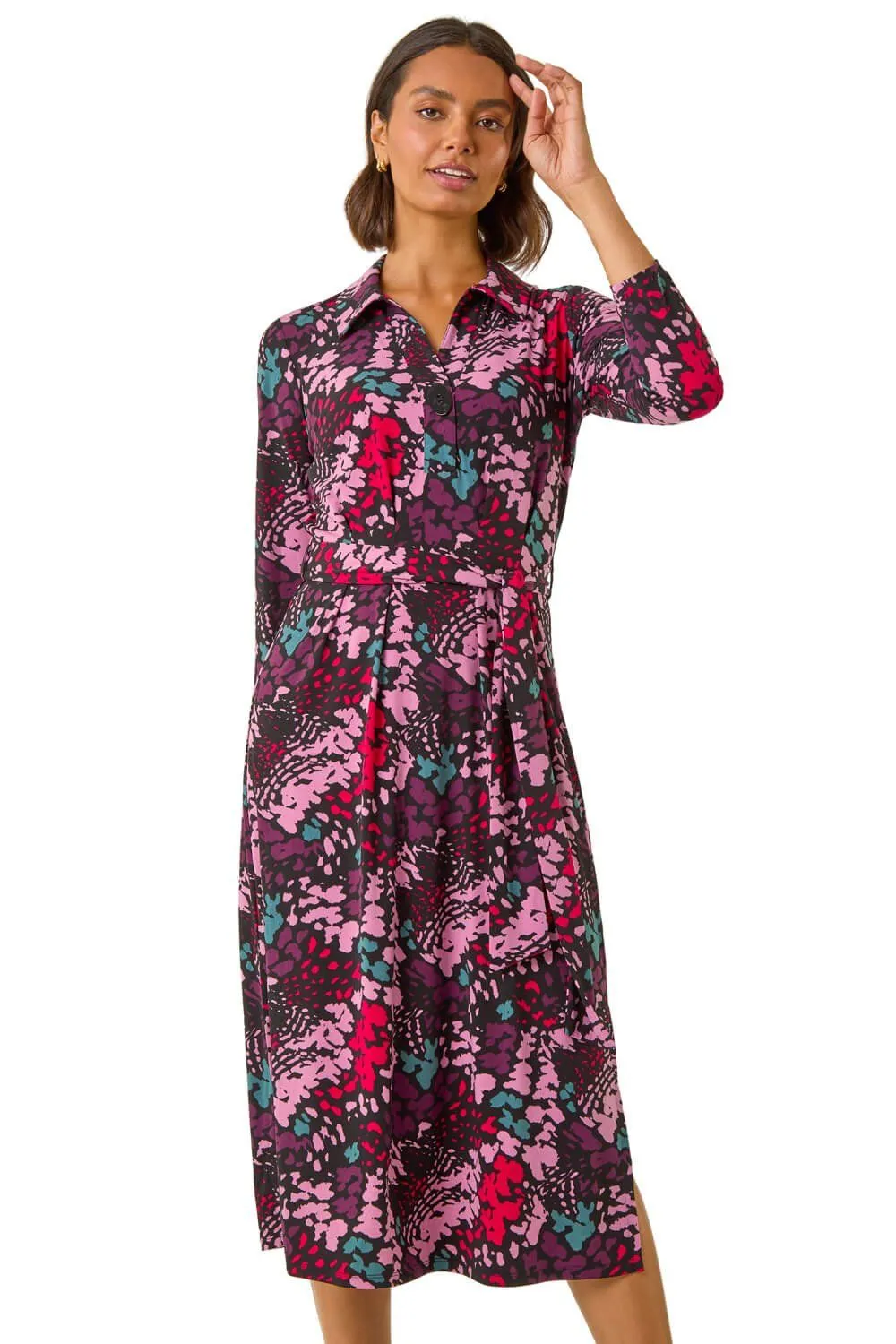 Abstract Buttoned Shirt Midi Dress