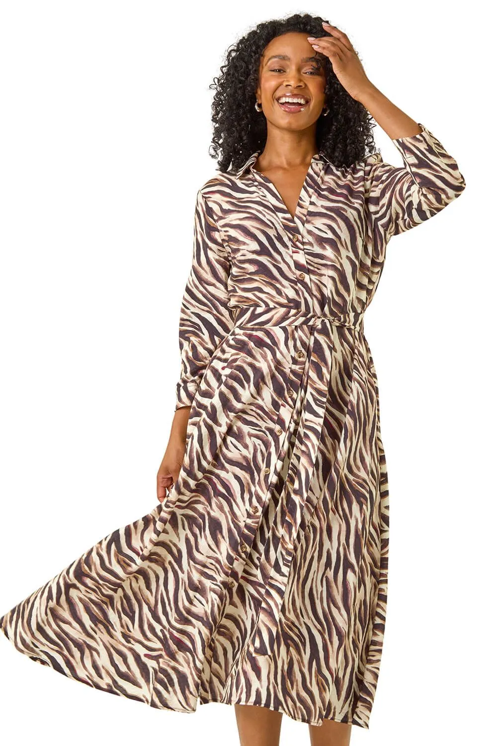 Petite Animal Print Midi Shirt Dress