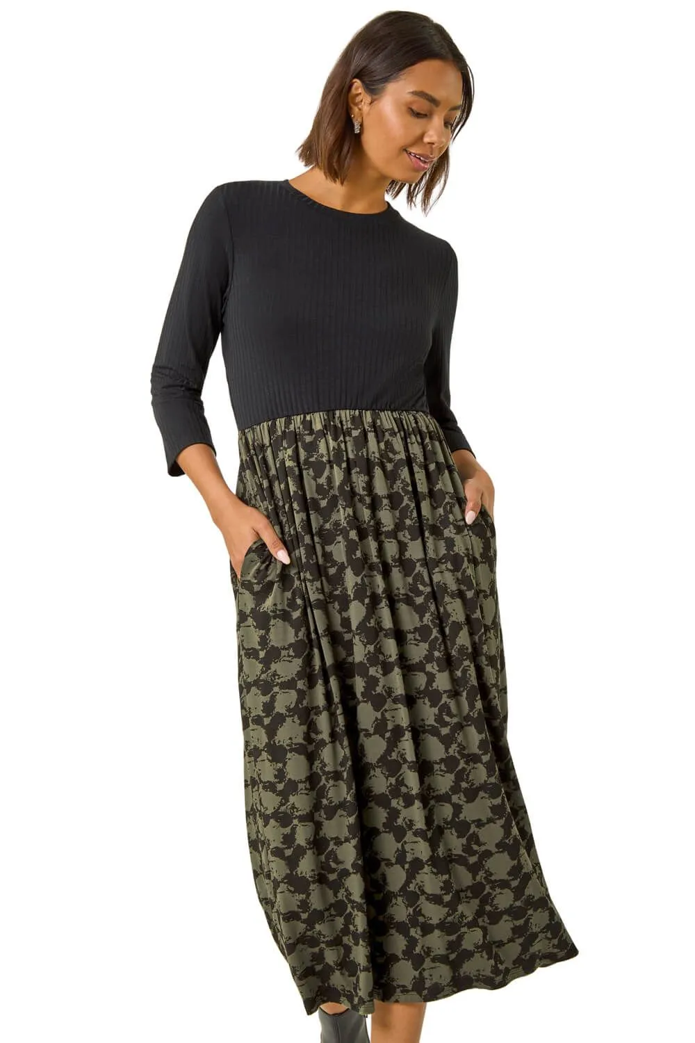 Abstract Print Midi Stretch Dress