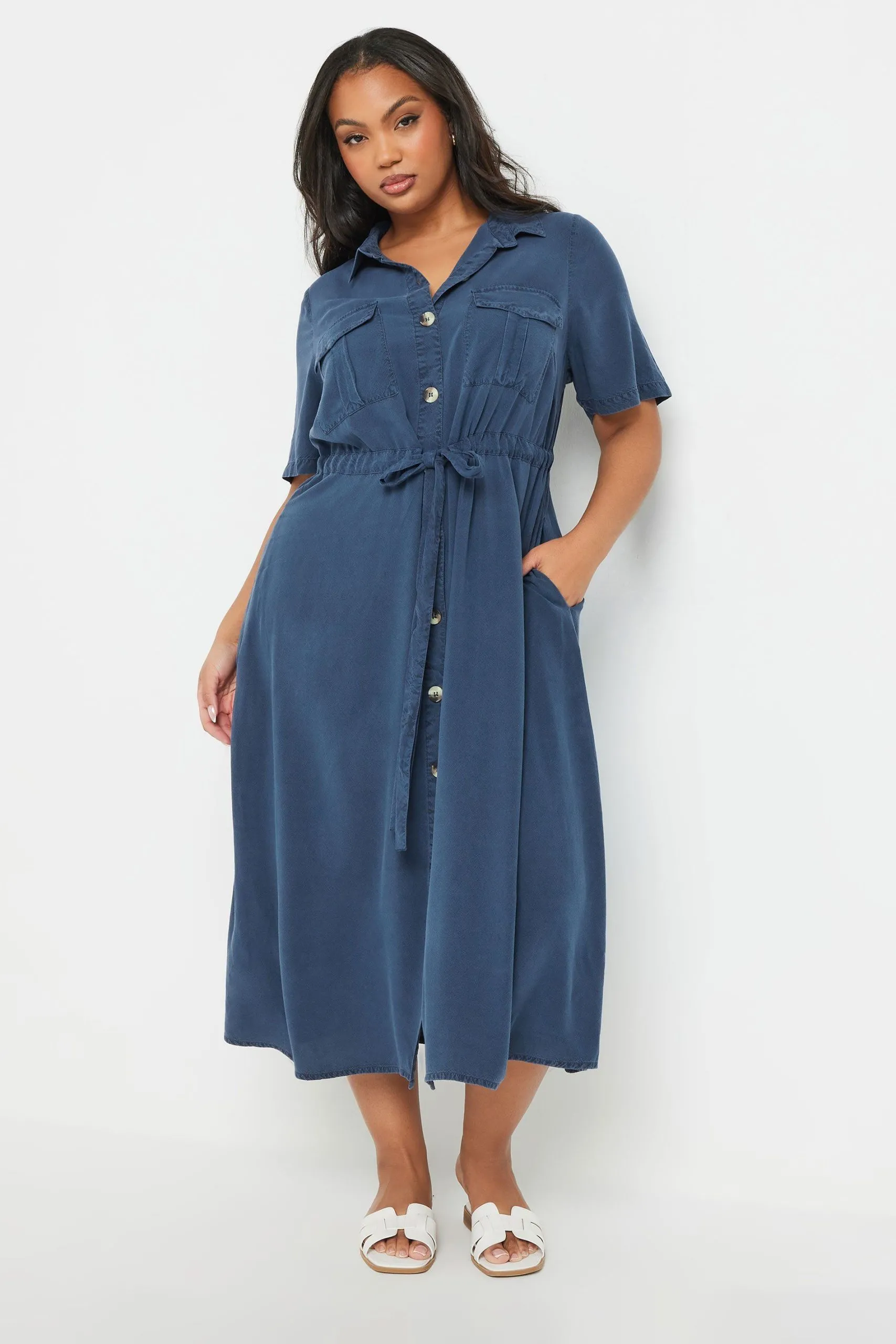 Tie Waist Chambray Shirt Dress