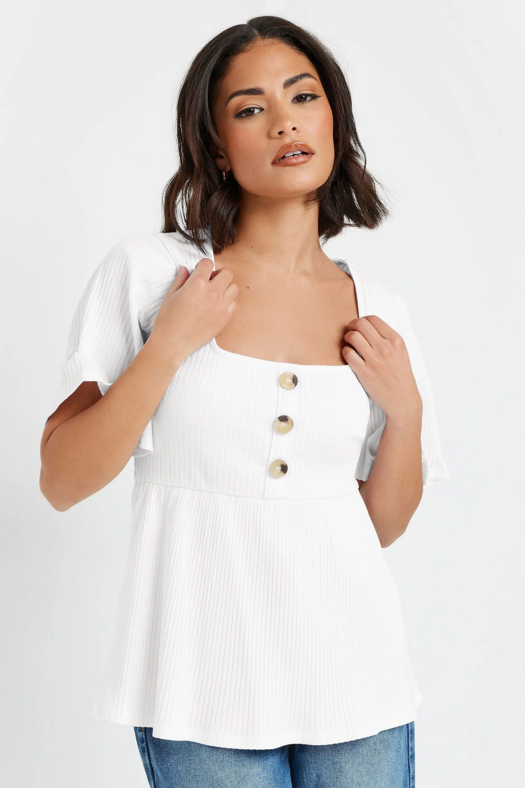 Petite Ribbed Smock Top