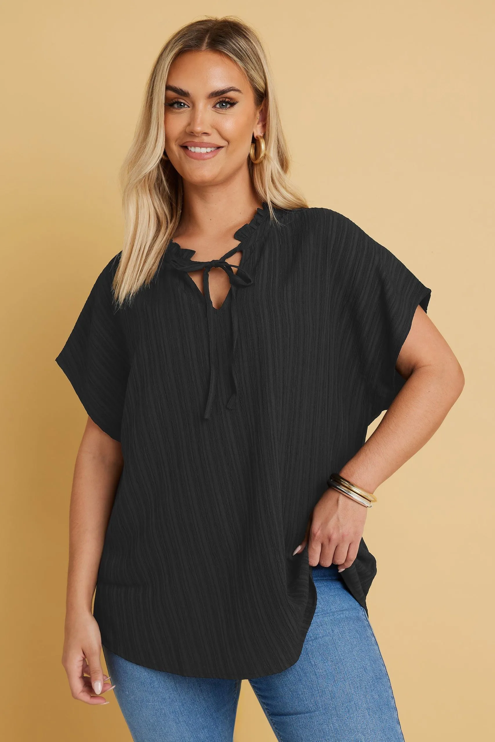 Textured Frill Neck Top
