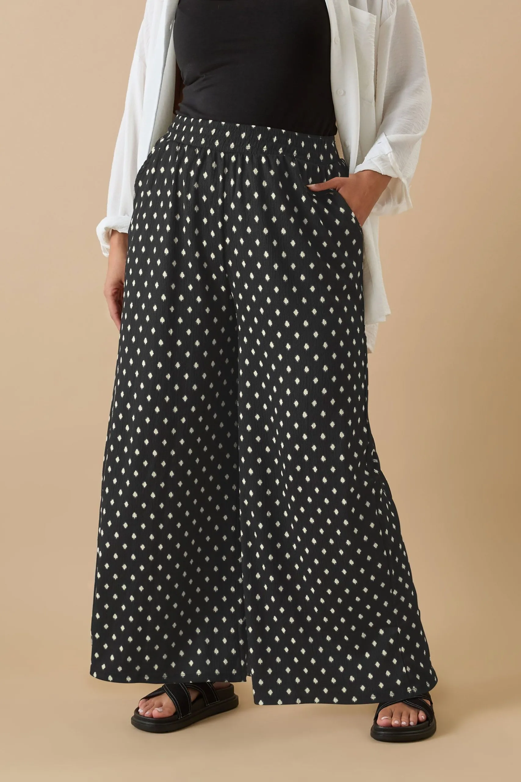 Spot Print Wide Leg Trousers
