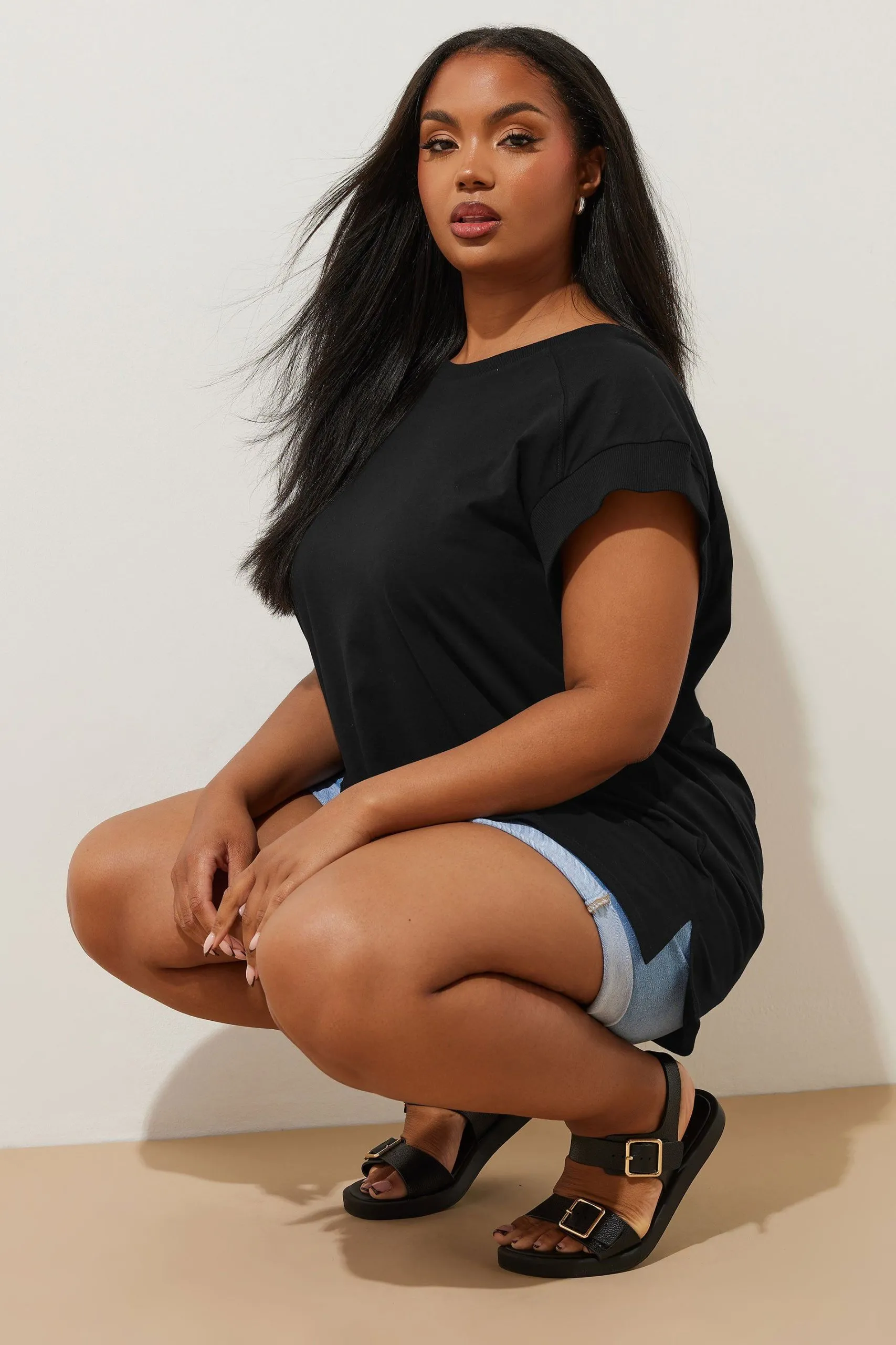 Ribbed Hem Grown On Sleeve T-Shirt