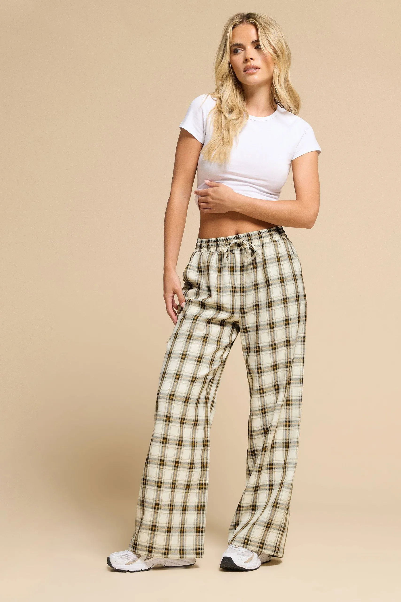 Petite Check Wide Leg Trousers