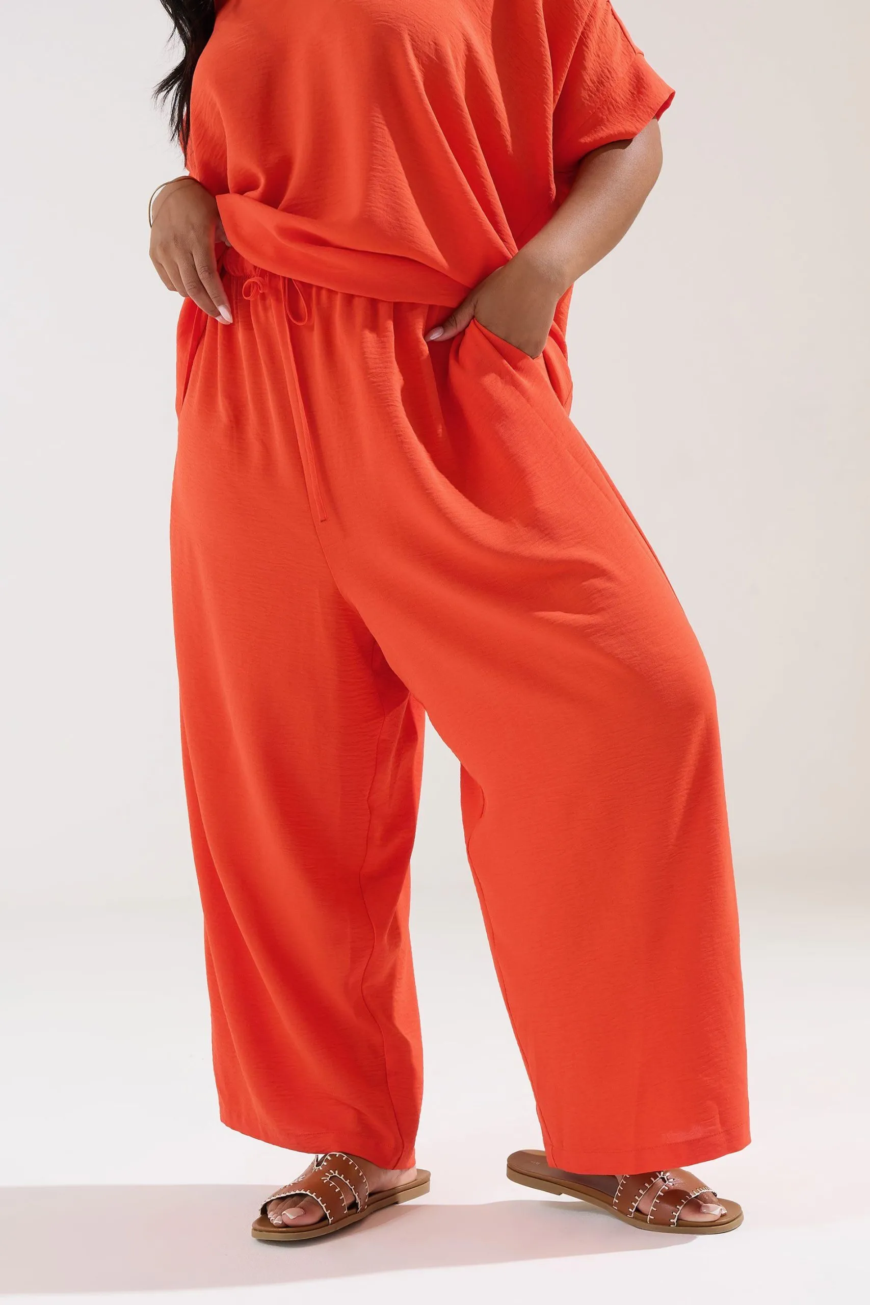 Tie Waist Wide Leg Trousers