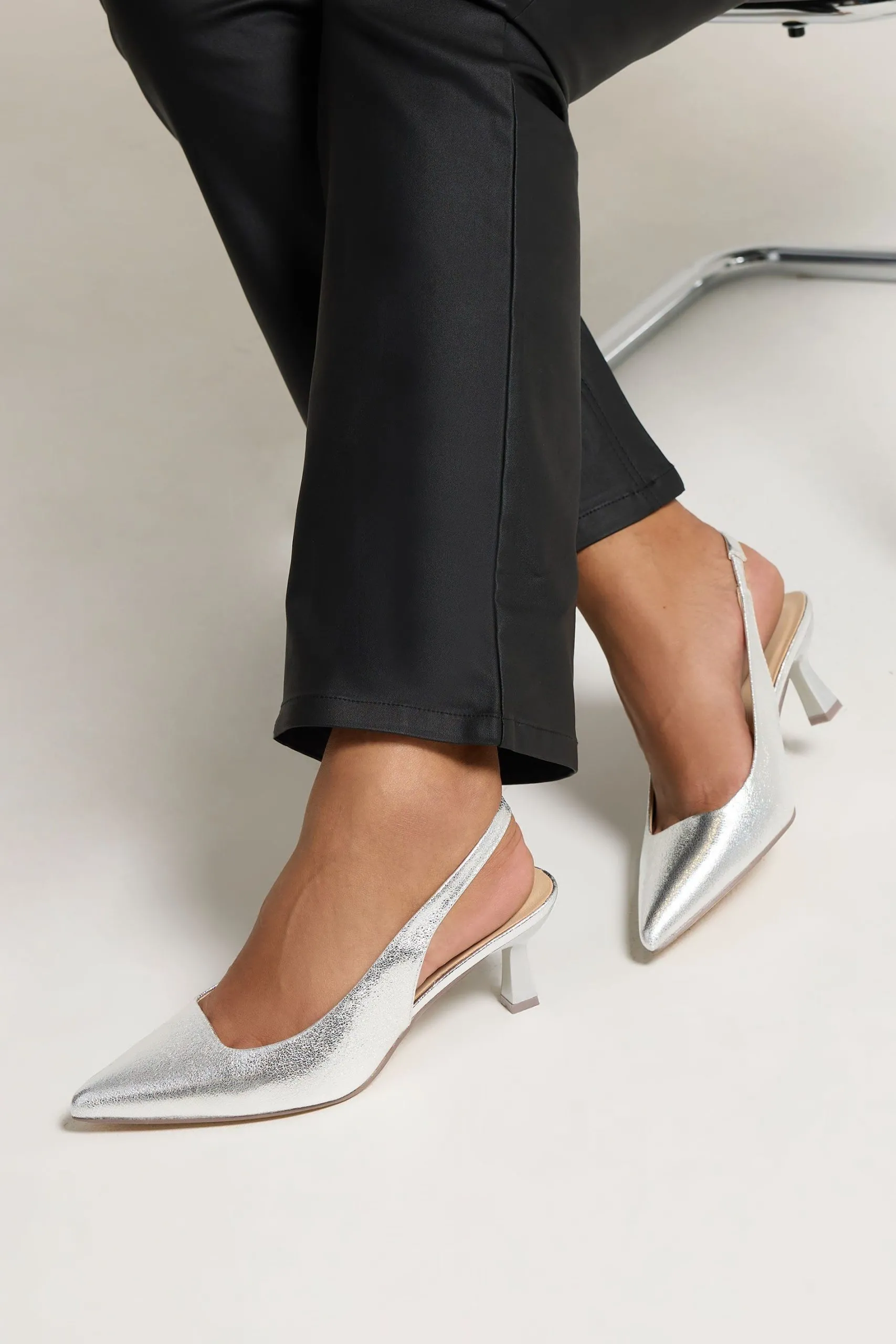 Faux Leather Slingback Kitten Heels