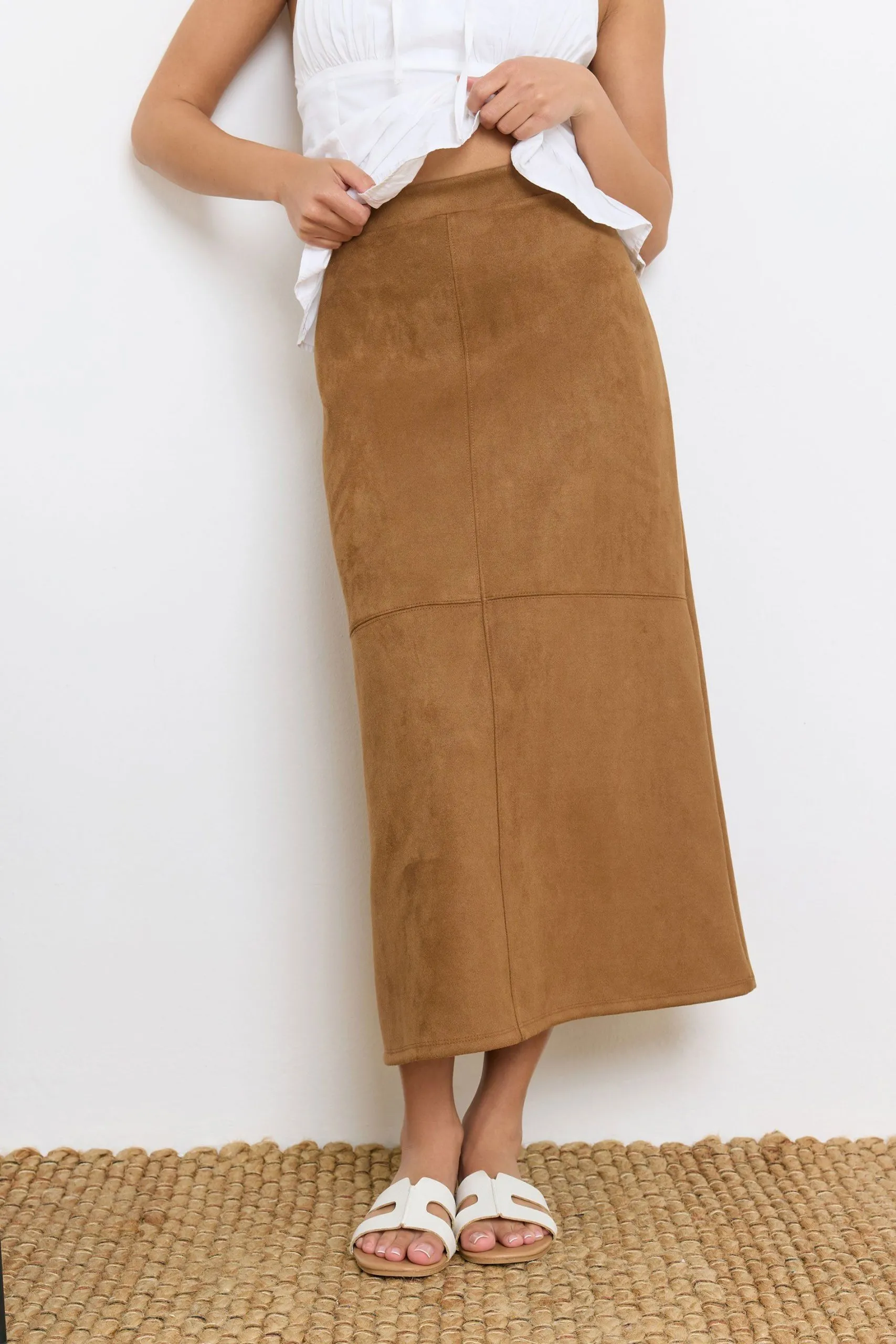 Petite Suedette Midi Skirt