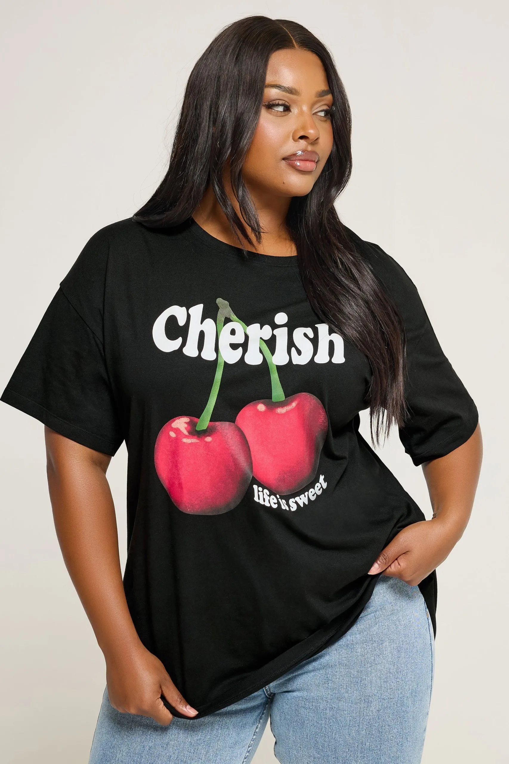 'Cherish' Cherry Slogan T-Shirt