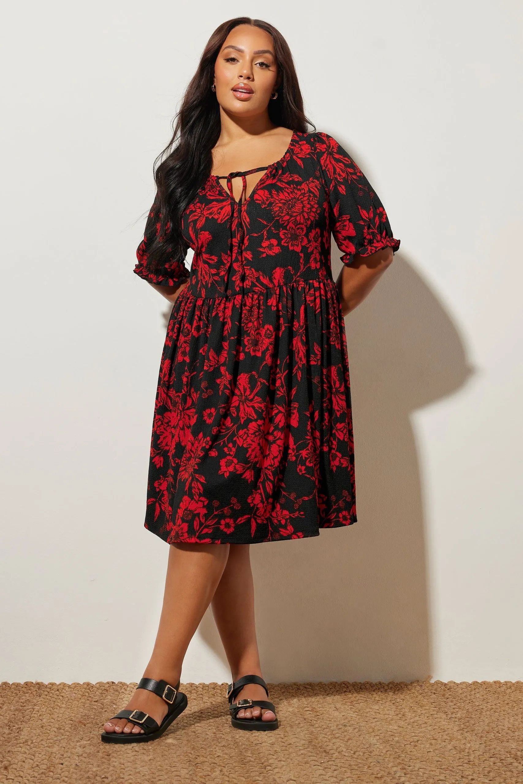 Floral Tie Neck Mini Dress