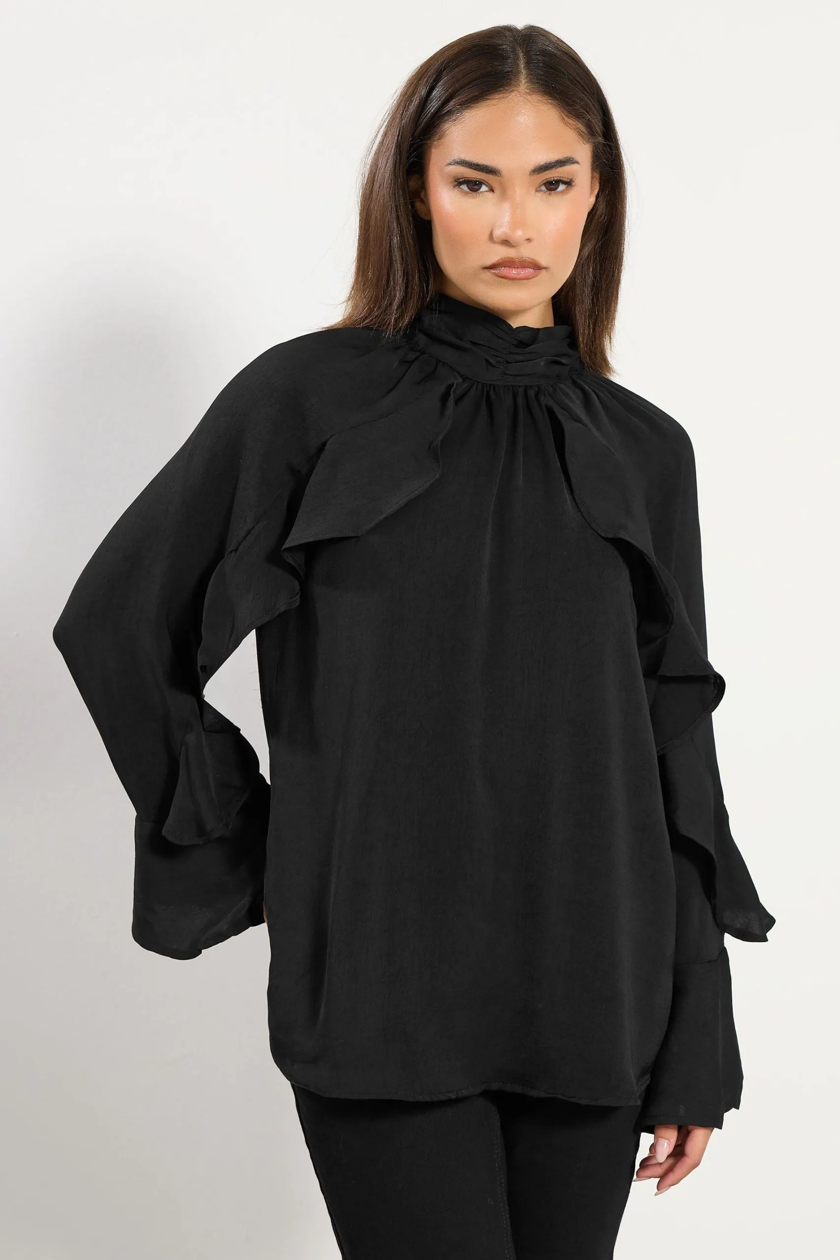 Petite Satin Frill Blouse