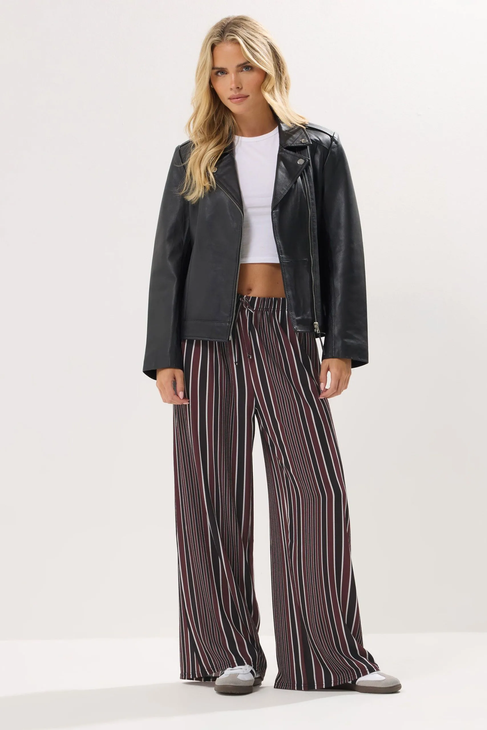 Petite Crepe Striped Trousers