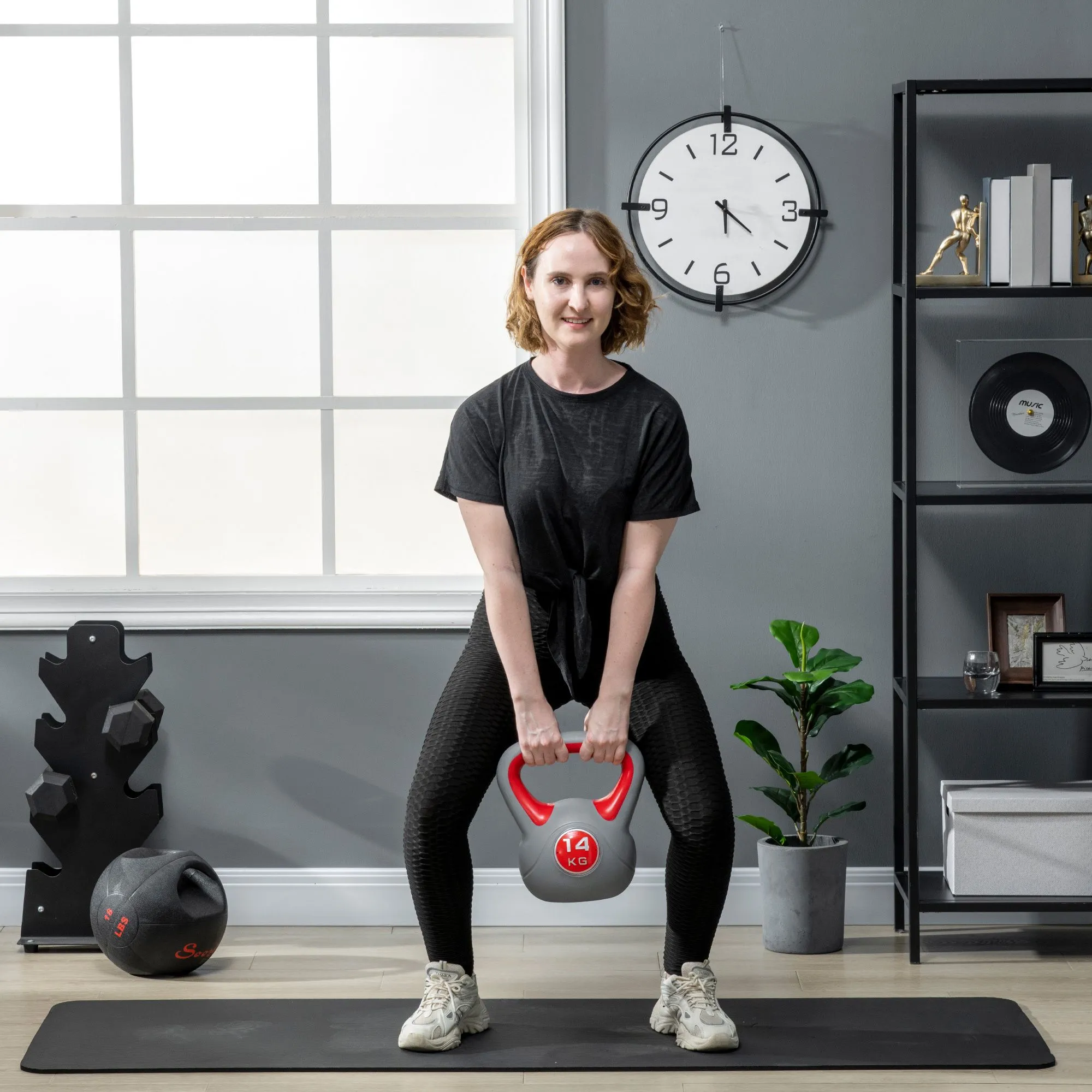 14kg Kettle Bell with Handle for Home Gym, Red and Grey