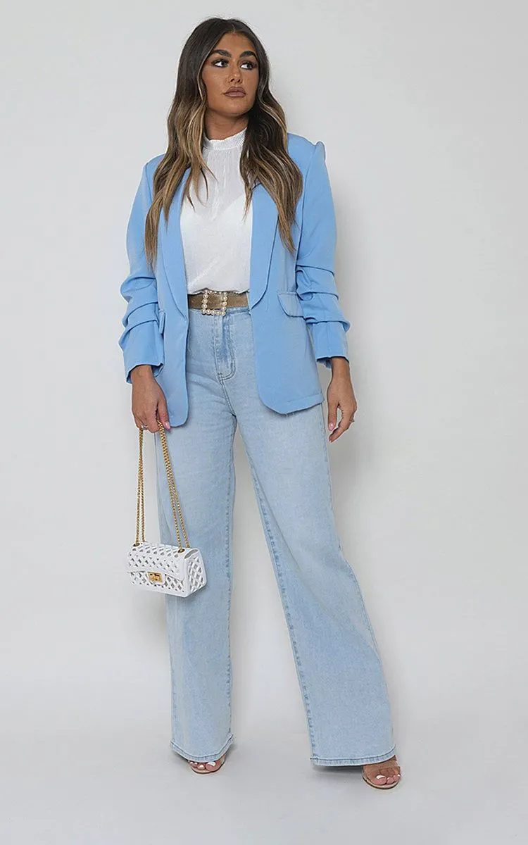 Caitlin Ruched Sleeve Casual Blazer With Side Pockets