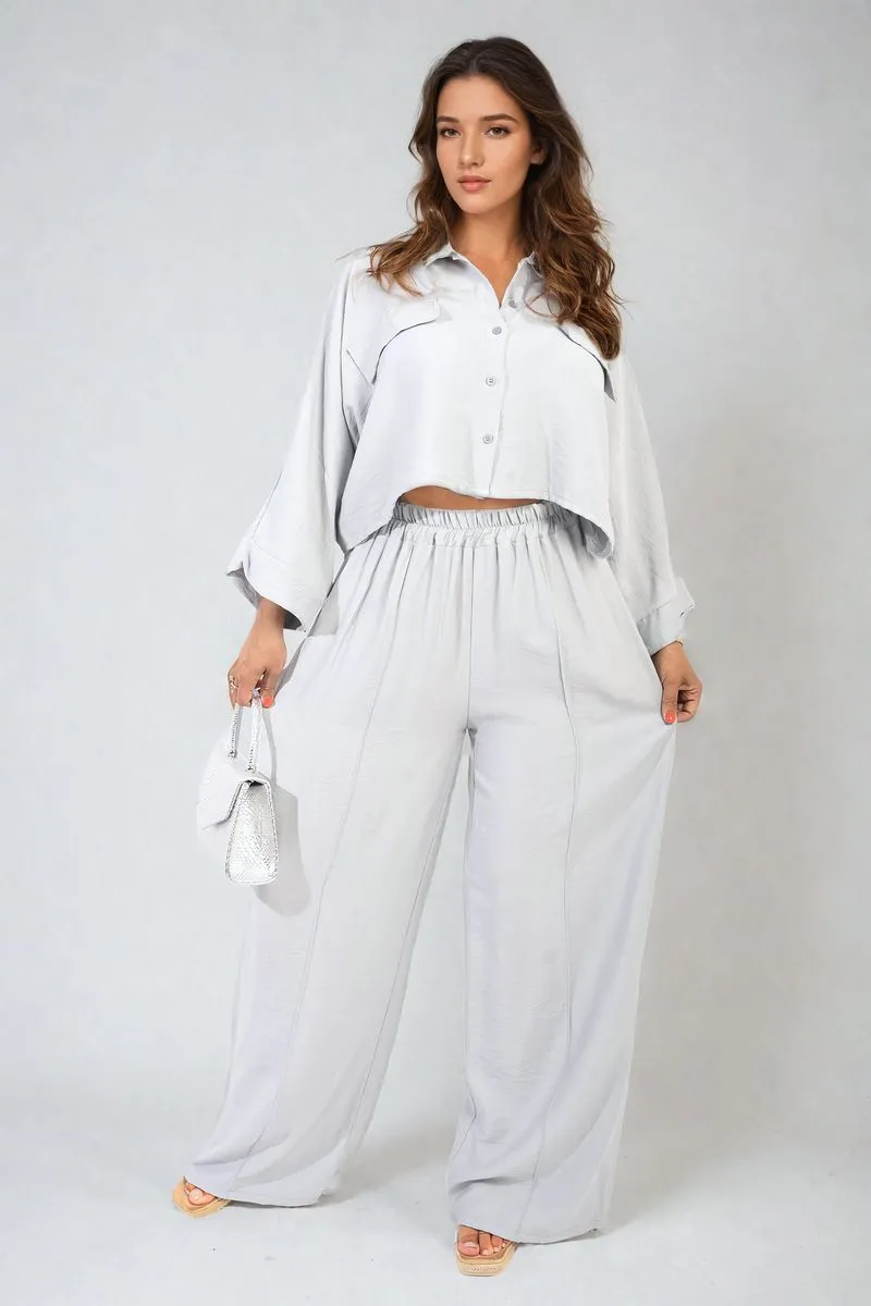 Rosie Oversized Long Sleeve Crop Top And Wide Leg Trouser Co-ord Set
