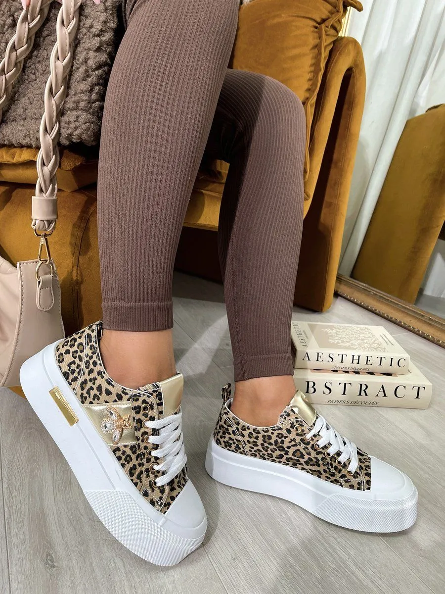 Calista Luxe Bee Decorative Lace Up Platform Trainers