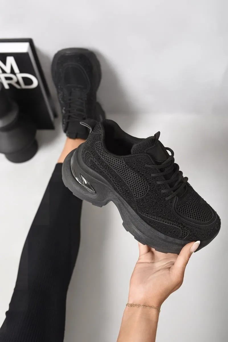 Jolina Chunky Mesh Trainers With Diamante Embellishment