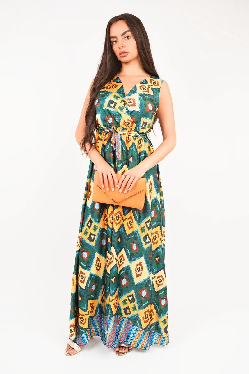 Nalani V Neck Sleeveless Maxi Dress With Tie Waist