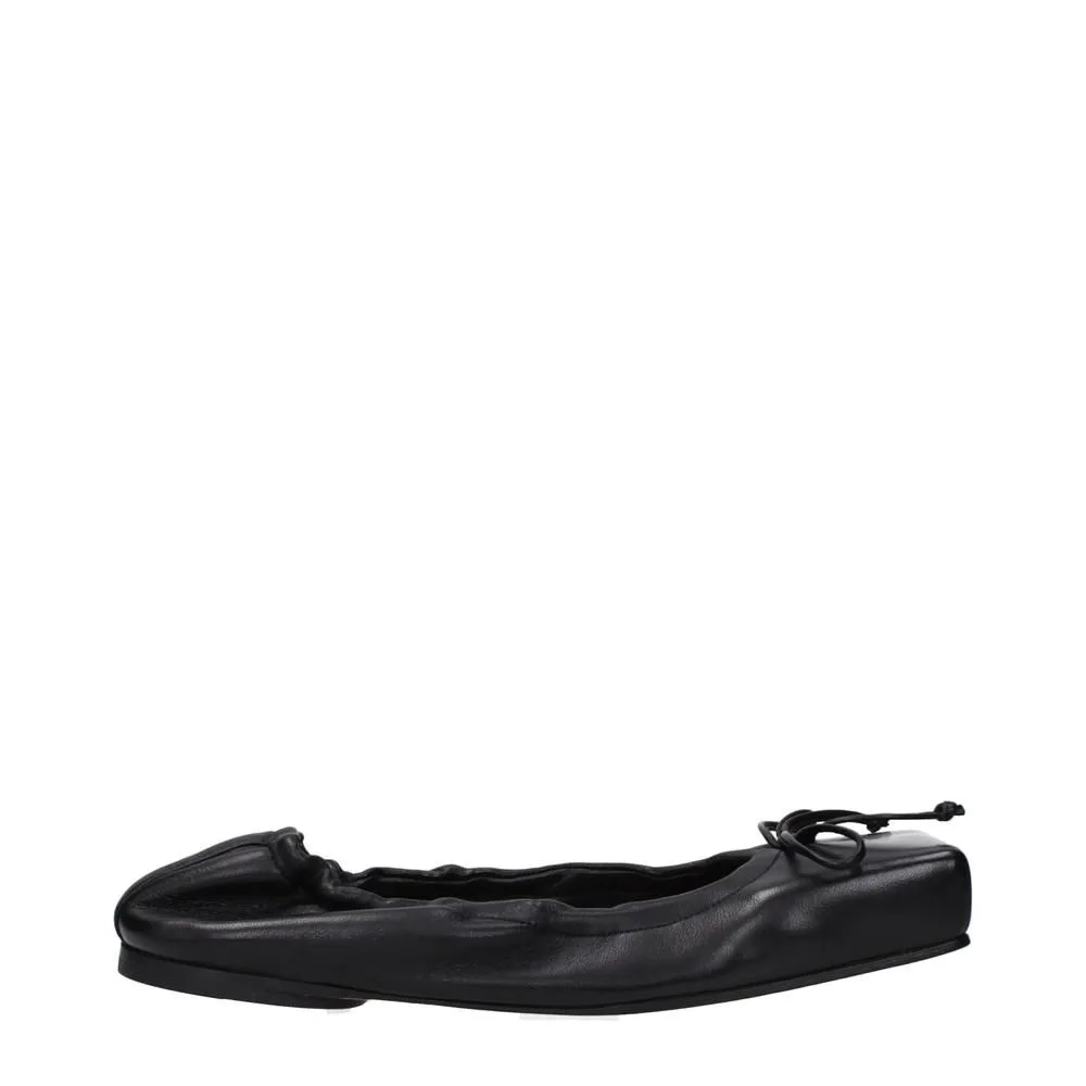 Leather Ballet Flats with Front Detail and Square Toe- Black