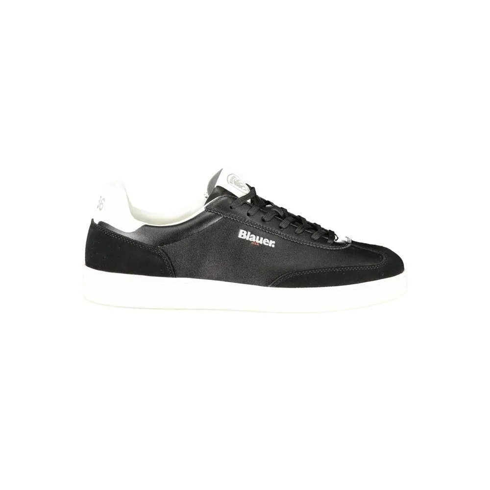 Leather Sneaker with White Contrasting Details- Black