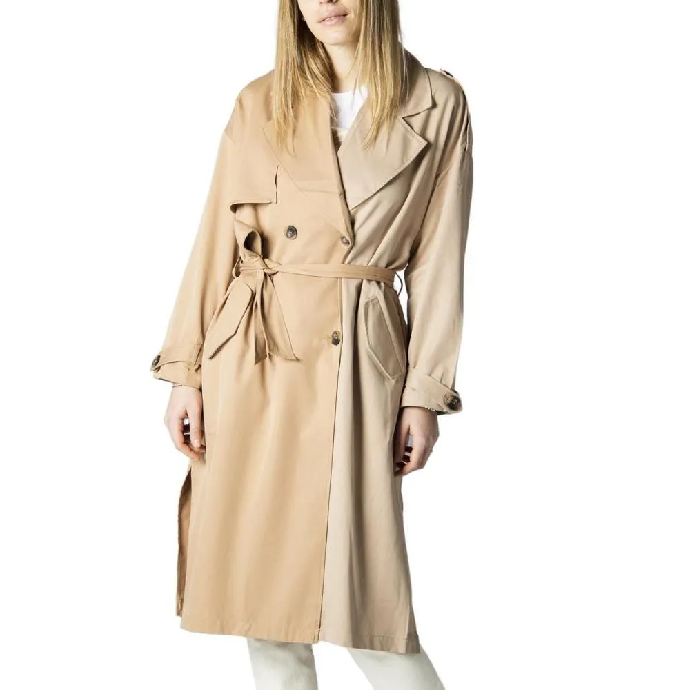 Double-Breasted Belted Trench Coat with Long Sleeves and Pockets Women