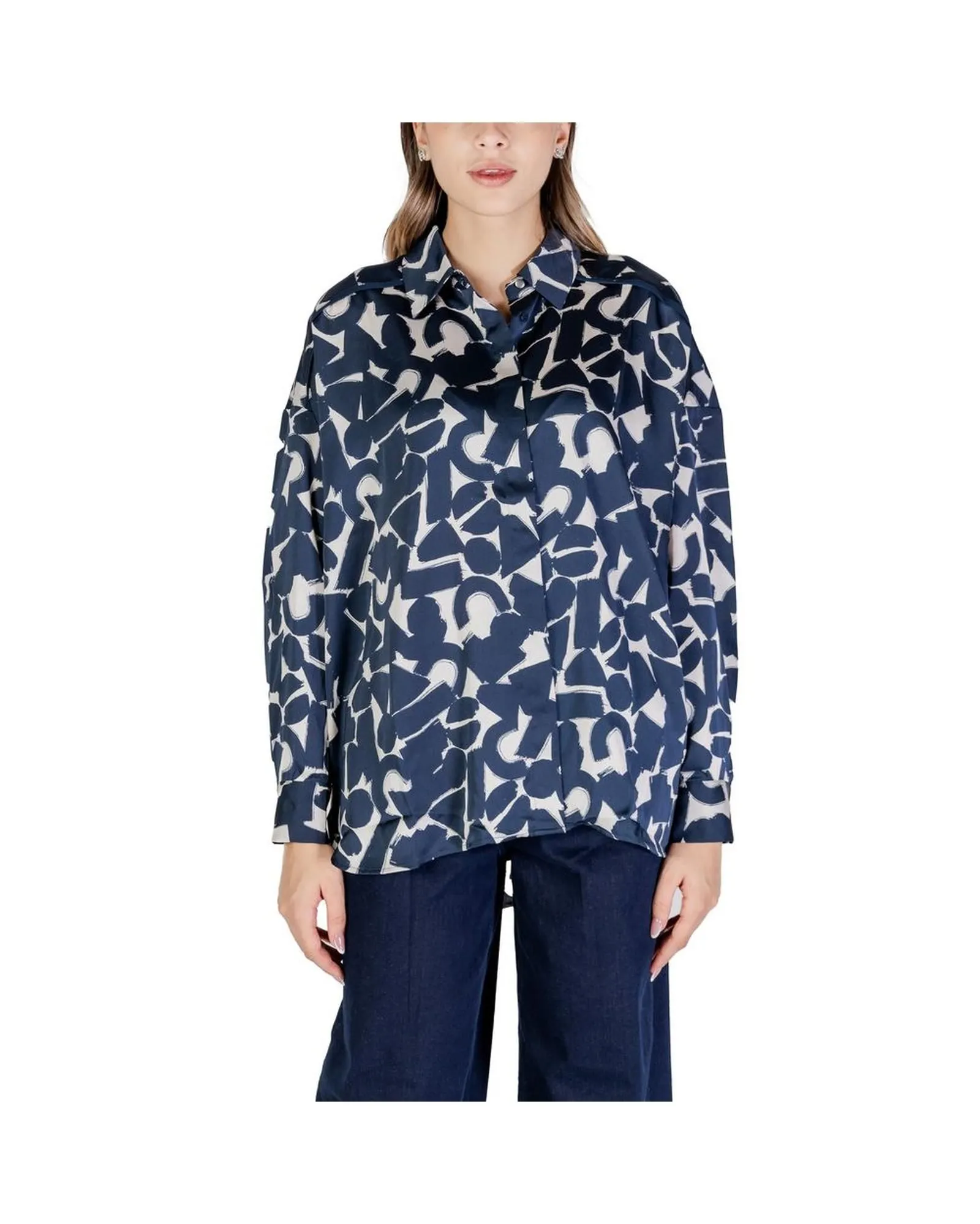 Abstract Print Relaxed Shirt- Blue