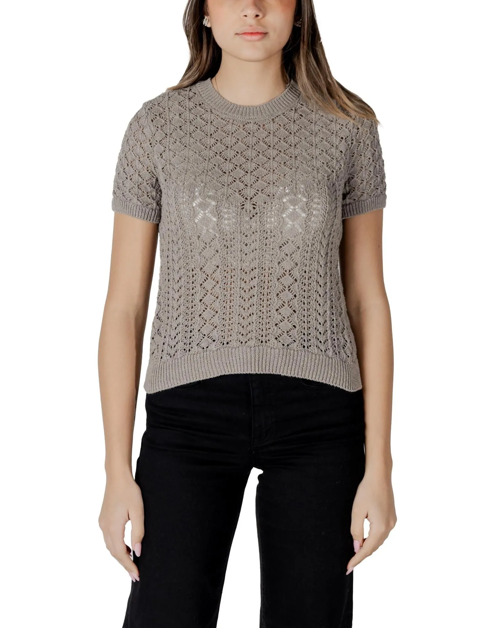 Plain Round Neck Short Sleeve T-shirt- Brown Knitwear