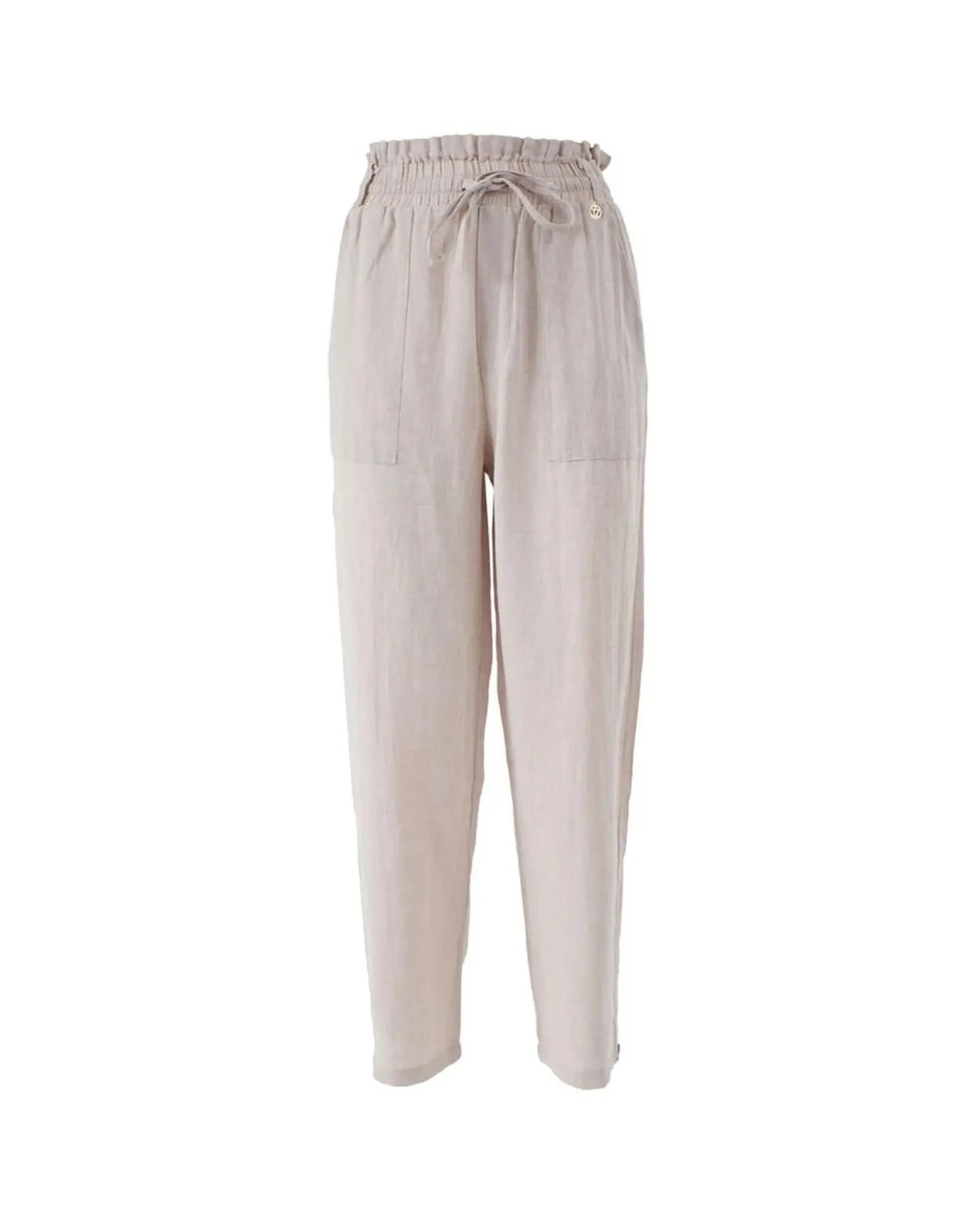 Relaxed Linen Pants Elastic Waist- Beige Jeans
