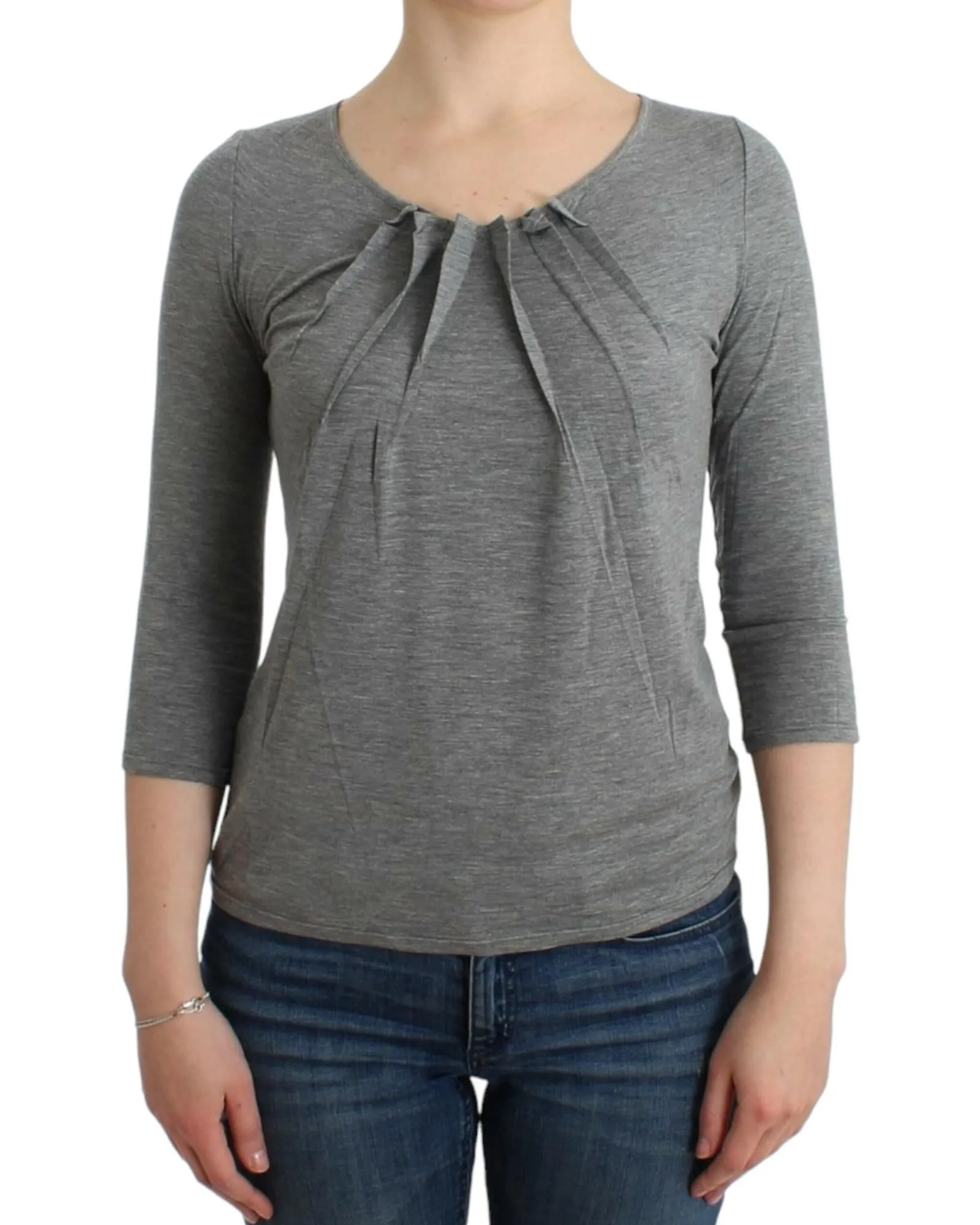 34 Sleeve Pleated Blouse- Gray T-Shirts