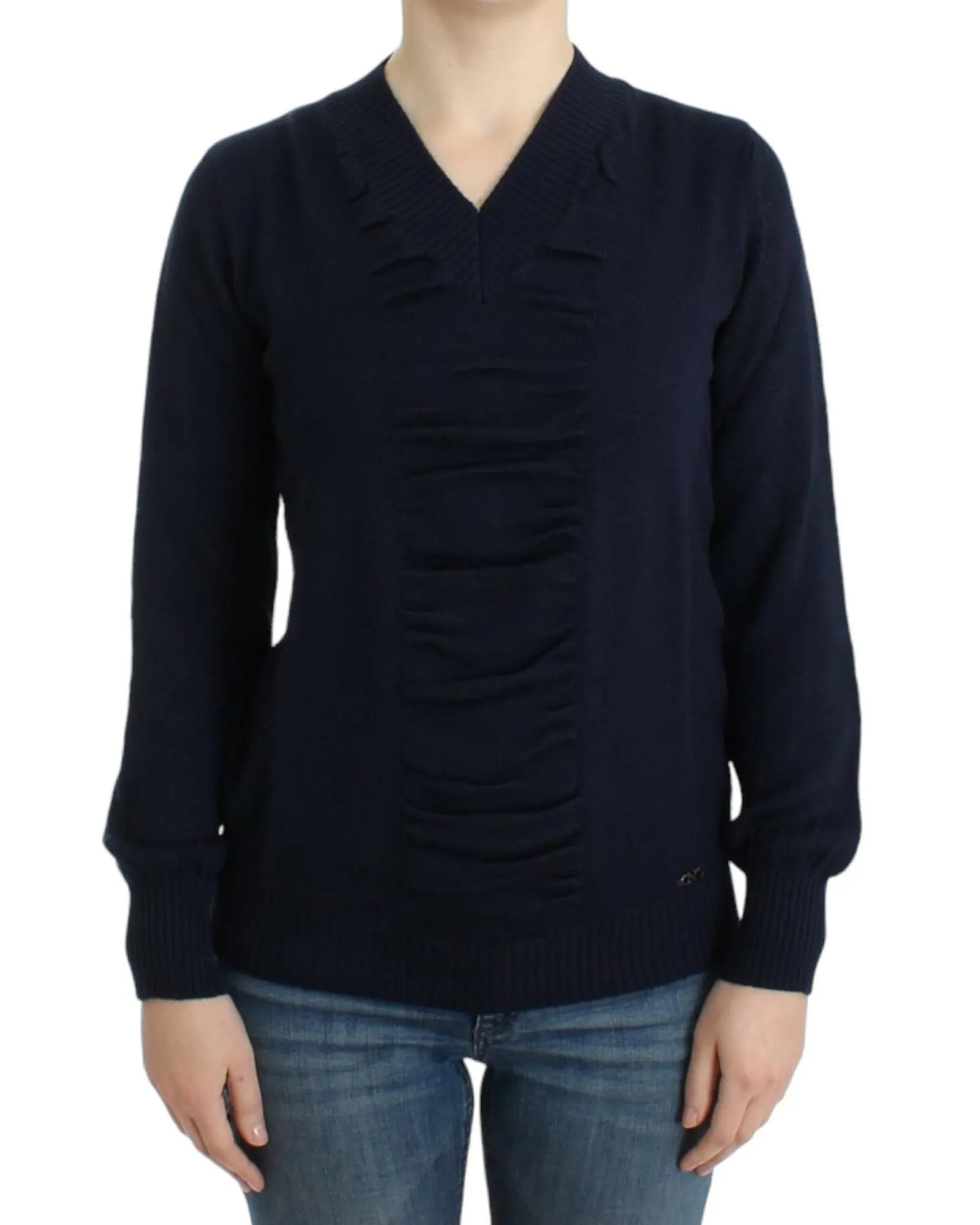 VNeck Knit Merino Wool Sweater- Blue